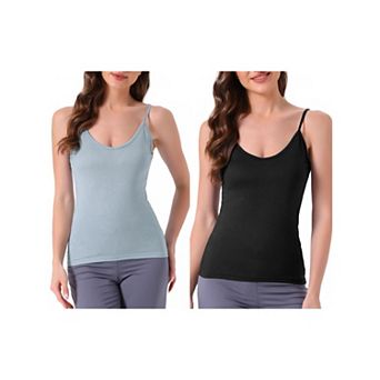 2 Packs Women's Camisole V Neck Sleeveless Cami Undershirt Spaghetti Strap Tank Pajama Tops