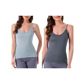 2 Packs Women's Camisole V Neck Sleeveless Cami Undershirt Spaghetti Strap Tank Pajama Tops