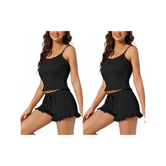 2 Sets Women's Pajamas 2 pc Sets Camisole Tops and Shorts Sleepwears Loungewear