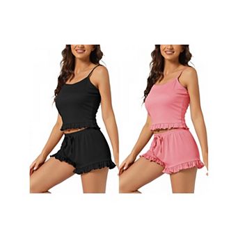 2 Sets Women's Pajamas 2 pc Sets Camisole Tops and Shorts Sleepwears Loungewear