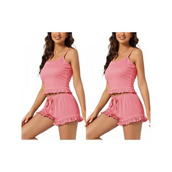 2 Sets Women's Pajamas 2 pc Sets Camisole Tops and Shorts Sleepwears Loungewear