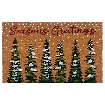 Kate Aurora Christmas Evergreens Seasons Greetings Bristled Outdoor Welcome Mat