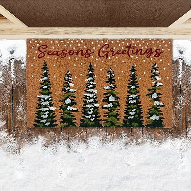 Kate Aurora Christmas Evergreens Seasons Greetings Bristled Outdoor Welcome Mat