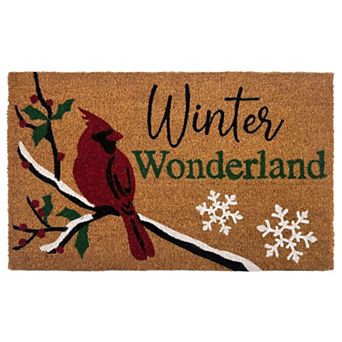 Kate Aurora Christmas Cardinal Snowflakes Coir Bristled Outdoor Holiday Welcome Mat