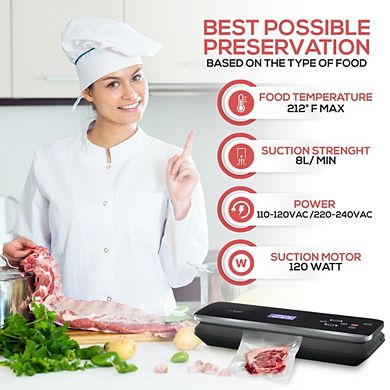 NutriChef Vacuum Sealer - Automatic Air Sealing System, Black - PKVS40BK