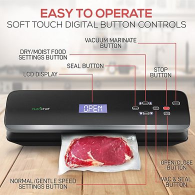 NutriChef Vacuum Sealer - Automatic Air Sealing System, Black - PKVS40BK