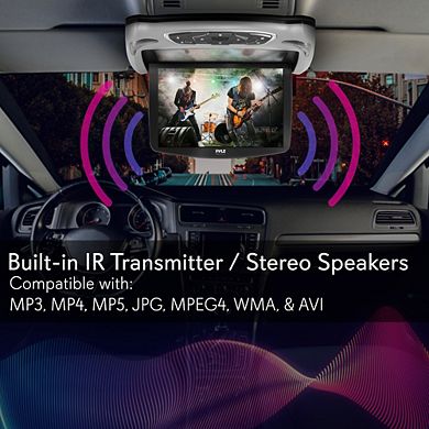 Pyle 13.3'' Car Overhead Monitor - Roof Mount Display with CD/DVD Player, USB/SD Readers