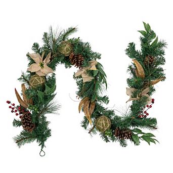 Northlight 6-ft. Artificial Pine Garland with Burlap Poinsettias & Jute Ornaments