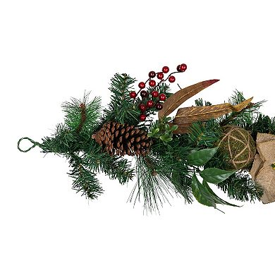 Northlight 6-ft. Artificial Pine Garland with Burlap Poinsettias & Jute Ornaments