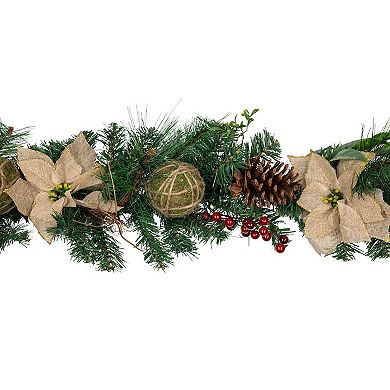 Northlight 6-ft. Artificial Pine Garland with Burlap Poinsettias & Jute Ornaments