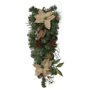 Northlight 28-Inch Mixed Pine Berry & Poinsettia Artificial Christmas Teardrop Garland