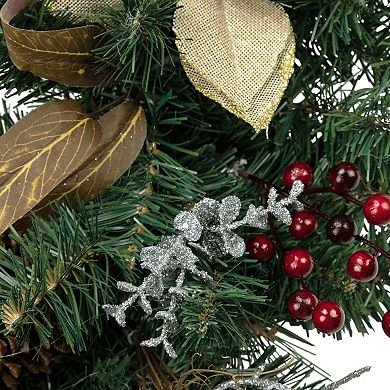 Northlight 28-Inch Mixed Pine Berry & Poinsettia Artificial Christmas Teardrop Garland
