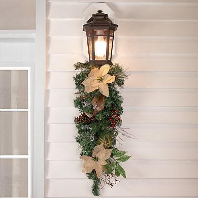 Northlight 28-Inch Mixed Pine Berry & Poinsettia Artificial Christmas Teardrop Garland