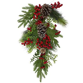 Northlight 28-Inch Unlit Berry Pine & Eucalyptus Artificial Teardrop Christmas Garland