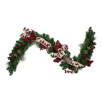 Northlight 6-ft. Artificial Christmas Garland with Plaid Bows, Pinecones & Berries