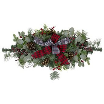 Northlight 36-Inch Dual Plaid Bows & Red Berries Artificial Christmas Decor