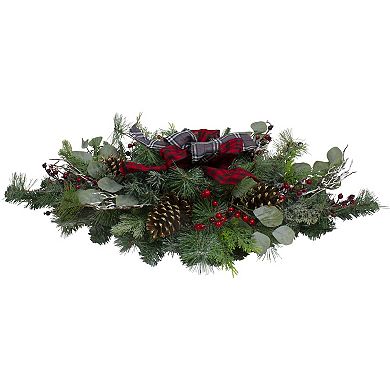 Northlight 36-Inch Dual Plaid Bows & Red Berries Artificial Christmas Decor