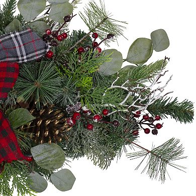 Northlight 36-Inch Dual Plaid Bows & Red Berries Artificial Christmas Decor