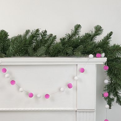 Northlight 9-ft. Pink & White Plush Snowball Christmas Garland