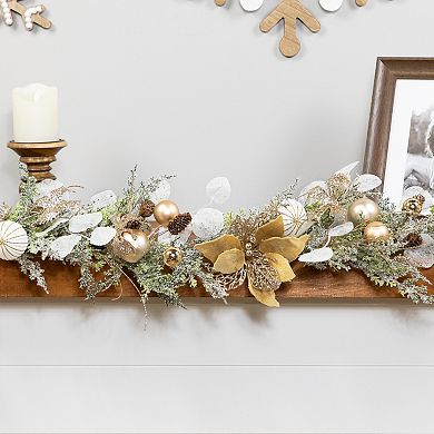 Northlight 6-ft. Glittered Poinsettia & Ornaments Artificial Christmas Garland