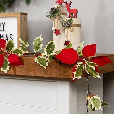 Northlight 7.5-ft. Pre-Lit Battery Operated Holly & Berry Artificial Garland