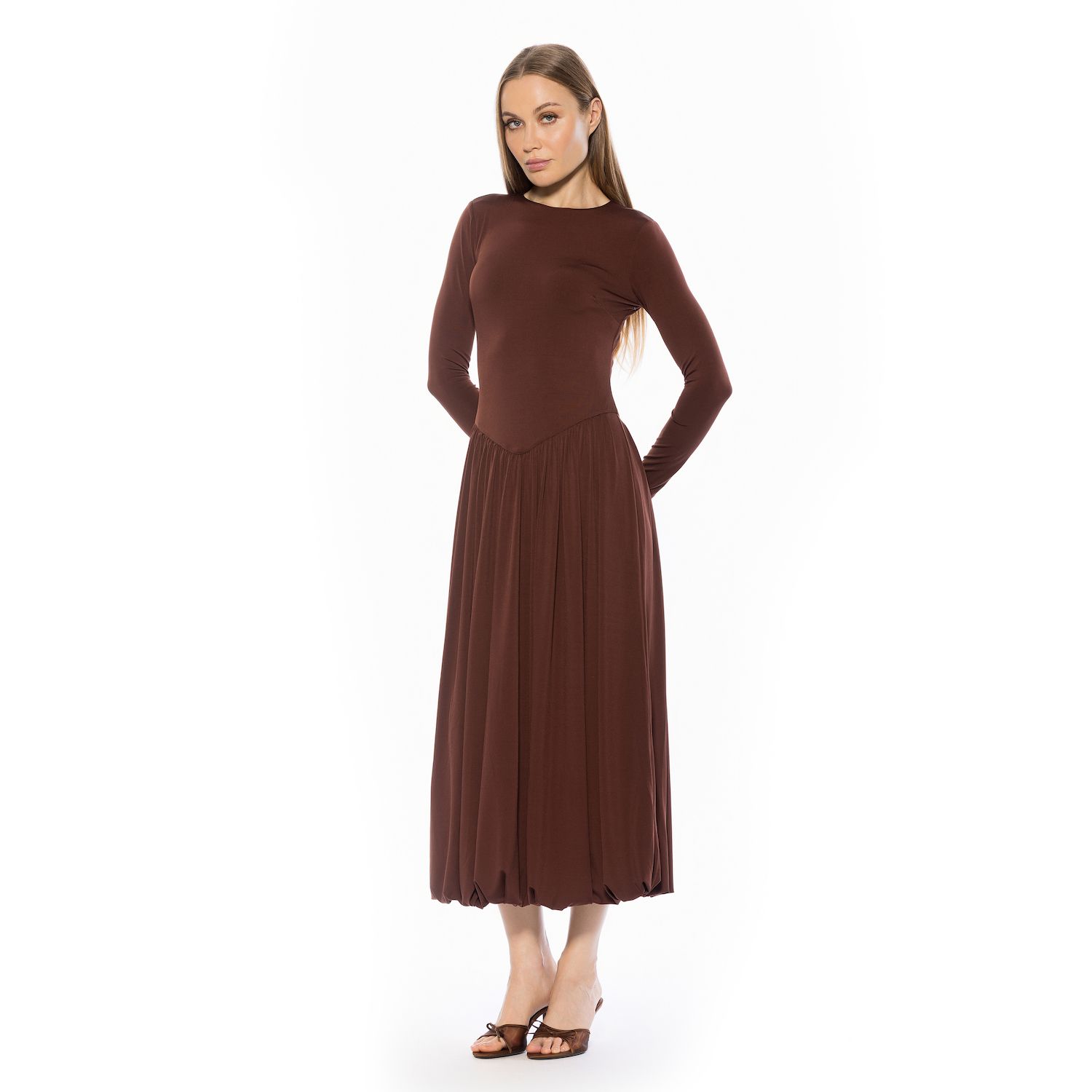 Женское платье Alexia Admor Mockneck Long Sleeve Side Ruch, цвет: Коричневый — фото 1