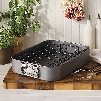 Mingle & Co. 16-Inch Carbon Steel Roasting Pan with Rack & Lifters