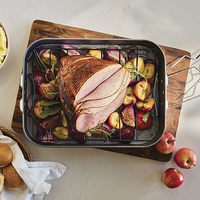 Mingle & Co. 16-Inch Carbon Steel Roasting Pan with Rack & Lifters