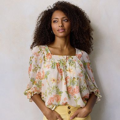 Women’s LC Lauren Conrad 3/4 Length Sleeve Henley Peasant Blouse