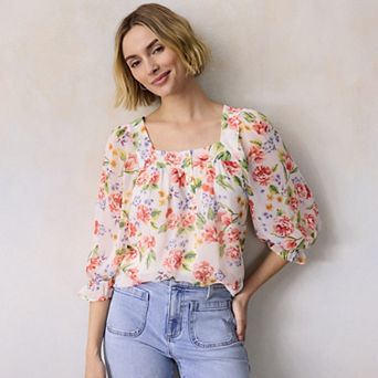 Women’s LC Lauren Conrad 3/4 Length Sleeve Henley Peasant Blouse