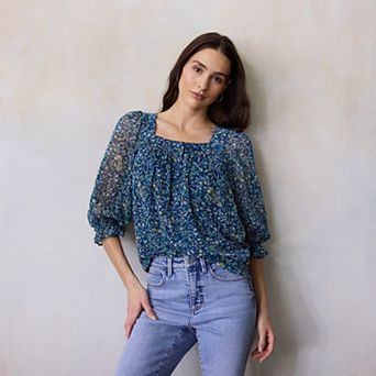 Women’s LC Lauren Conrad 3/4 Length Sleeve Henley Peasant Blouse