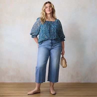 Plus Size LC Lauren Conrad 3/4 Length Sleeve Squareneck Blouse