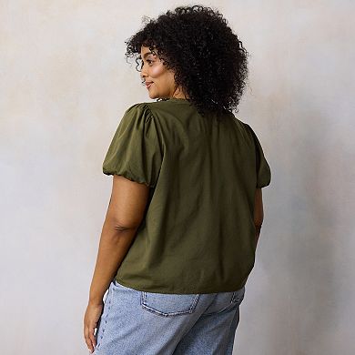 Plus Size LC Lauren Conrad V-Neck Button Front Blouse with Tucks