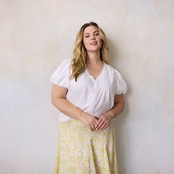 Plus Size LC Lauren Conrad V-Neck Button Front Blouse with Tucks