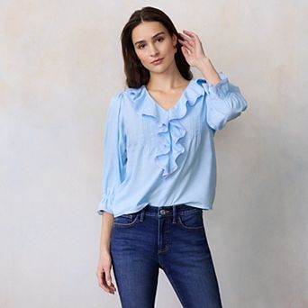 Women's LC Lauren Conrad Ruffle Front Blouse With Tucks