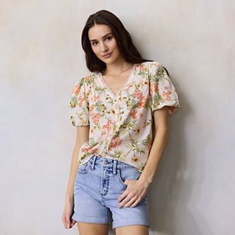 Women's LC Lauren Conrad V-Neck Button Front Blouse