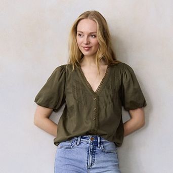 Women's LC Lauren Conrad V-Neck Button Front Blouse