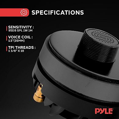 Pyle 1.5'' Aluminum Horn Driver - 1-3/8'' x 18 TPI Threads - 500W Peak Power - Black - 1ct