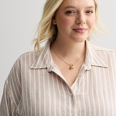 Plus Size Sonoma Goods For Life® Linen Oversized Boyfriend Shirt