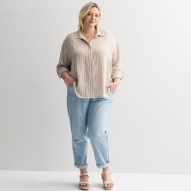 Plus Size Sonoma Goods For Life® Linen Oversized Boyfriend Shirt