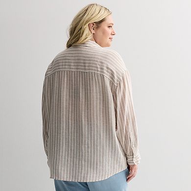 Plus Size Sonoma Goods For Life® Linen Oversized Boyfriend Shirt