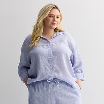 Plus Size Sonoma Goods For Life® Linen Oversized Boyfriend Shirt