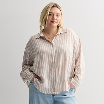 Plus Size Sonoma Goods For Life® Linen Oversized Boyfriend Shirt