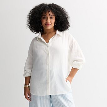 Plus Size Sonoma Goods For Life® Linen Oversized Boyfriend Shirt