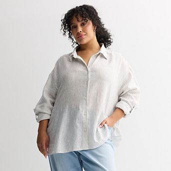 Plus Size Sonoma Goods For Life® Linen Oversized Boyfriend Shirt