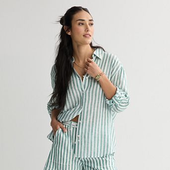 Women's Sonoma Goods For Life® Linen Oversized Boyfriend Shirt