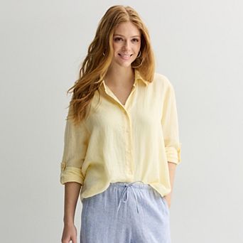 Women's Sonoma Goods For Life® Linen Oversized Boyfriend Shirt