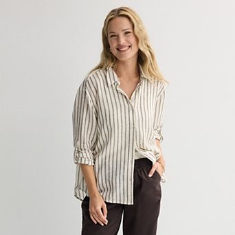 Women's Sonoma Goods For Life® Linen Oversized Boyfriend Shirt