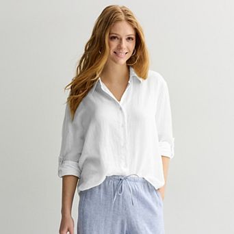 Women's Sonoma Goods For Life® Linen Oversized Boyfriend Shirt