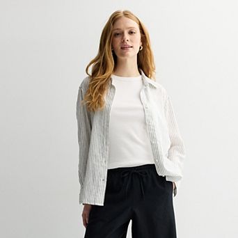 Women's Sonoma Goods For Life® Linen Oversized Boyfriend Shirt